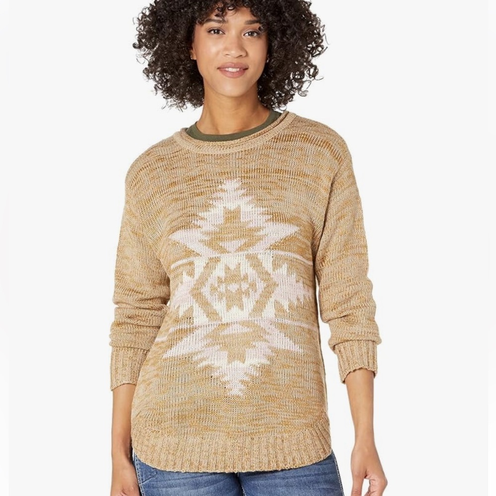 ARIAT First Date Sweater Aztec Southwest Pattern Tan Pink Size M w MEASUREMENTS